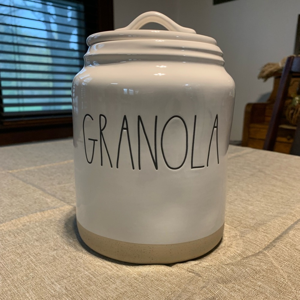 Rae Dunn GRANOLA Cookie Canister Tan Clay Trim .